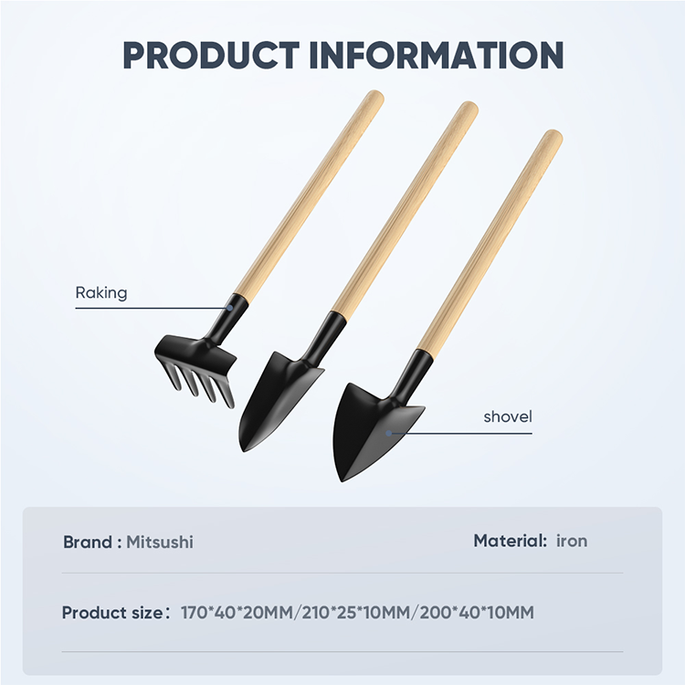 Mitsushi Mini Gardening Tools Set Wooden Handle Planting Potted Shovel Garden Iron Rake