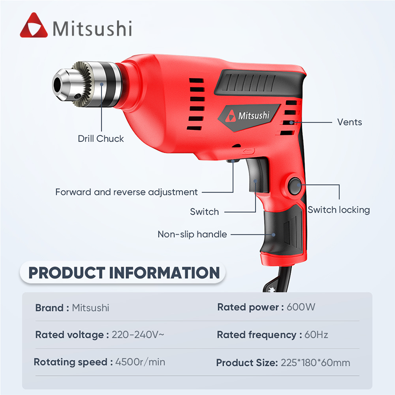 Mitsushi Electric Drill Industrial Grade Effectively Protect The Motor 220V Power Drills