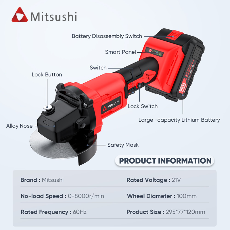 Mitsushi MLJM21 Electric Wireless Angle Grinder(21V)