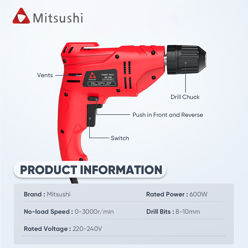 Mitsushi Electric Screwdriver 220V Power Hammer Drills Industrial