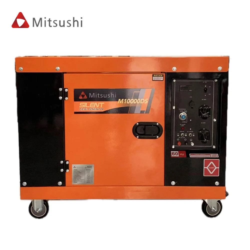 Portable 9KW Silent Generator Single Phase AC Output 220V 60Hz Diesel Fuel Portable Genset With DC Dynamo Electricity Generating