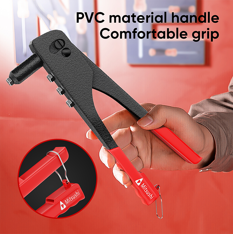 Mitsushi (2.4mm, 3.2mm, 4.0mm, 4.8m) 4 Nozzles Hand Riveter Heavy Duty Rivet Hand Riveter