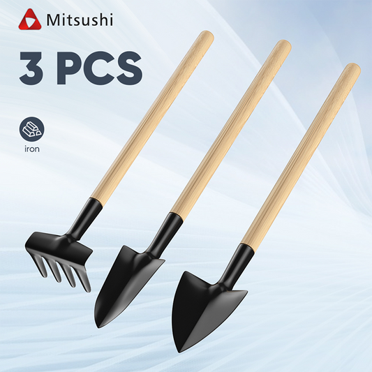 Mitsushi Mini Gardening Tools Set Wooden Handle Planting Potted Shovel Garden Iron Rake