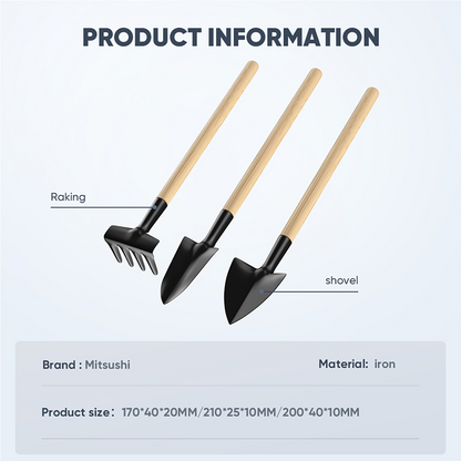 Mitsushi Mini Gardening Tools Set Wooden Handle Planting Potted Shovel Garden Iron Rake