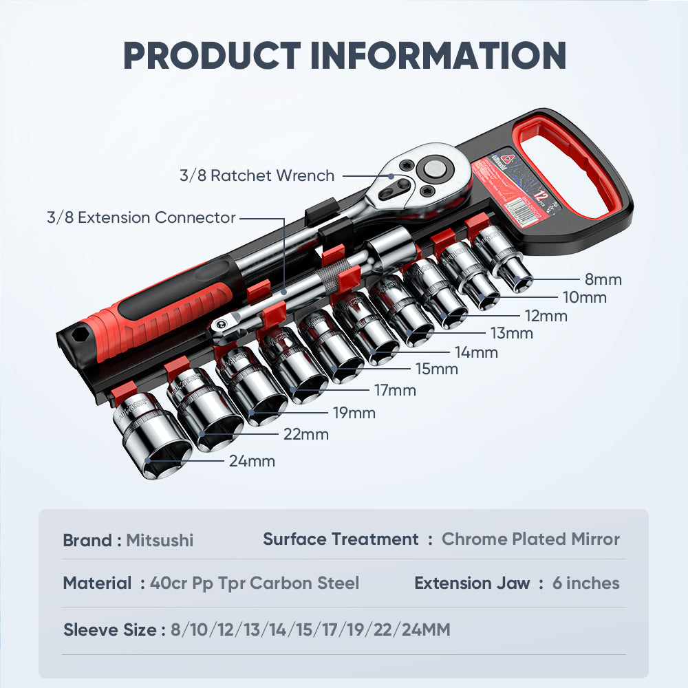 Mitsushi 12-Piece Socket Ratchet Wrench Set