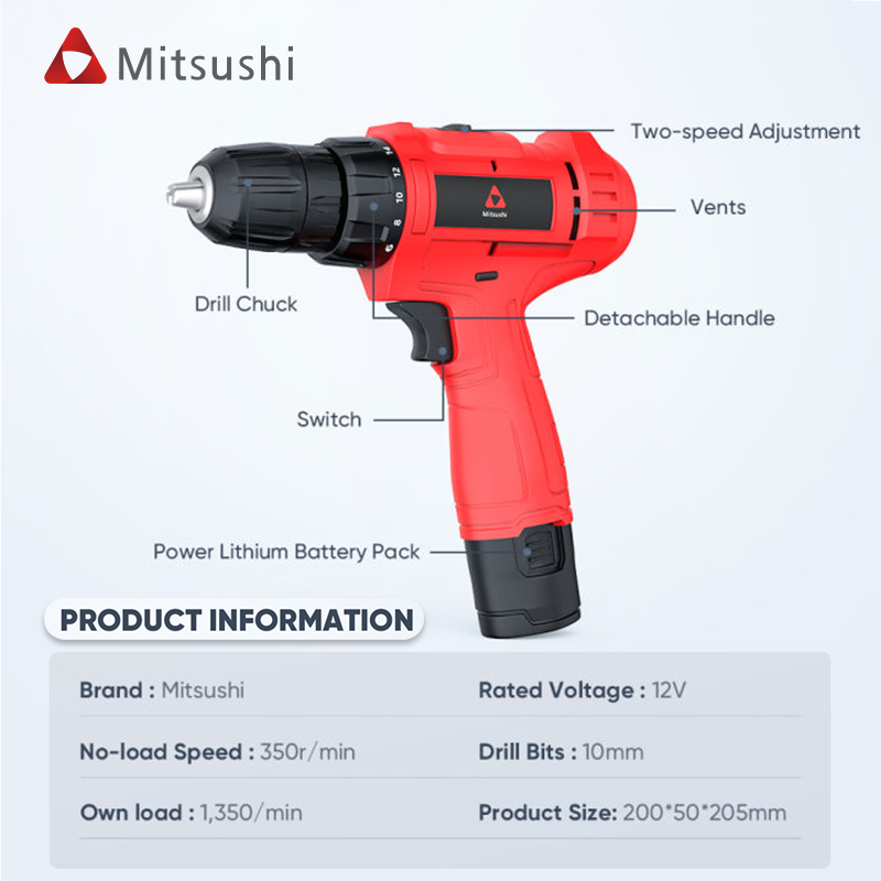 Mitsushi Cordless Power Drills Tool Set Portable Electric Screwdriver
