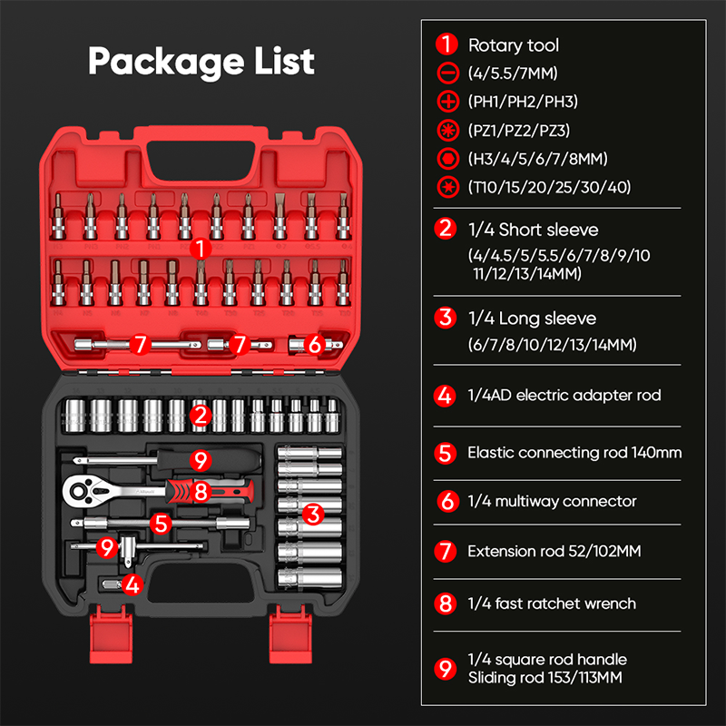 Mitsushi Versatile Socket 53PCS Fastening Tool Set