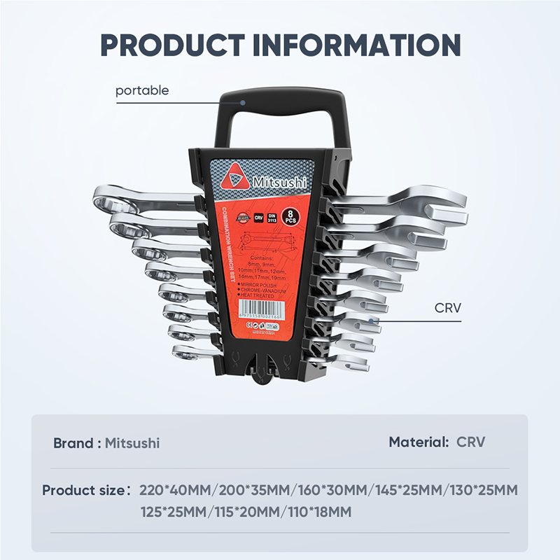 Mitsushi 8PCS High Hardness Combination Wrench Set