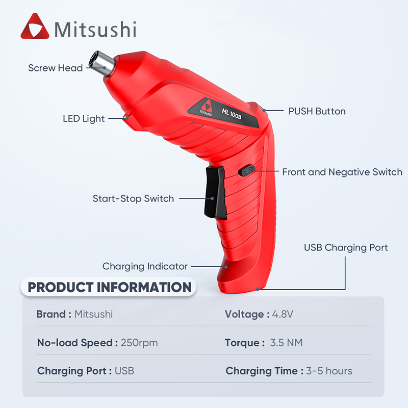 Mitsushi ML100B Mini Electric Screwdriver Portable Cordless Power Drills Electric Screwdriver Set With 16PCS Drill Accessories