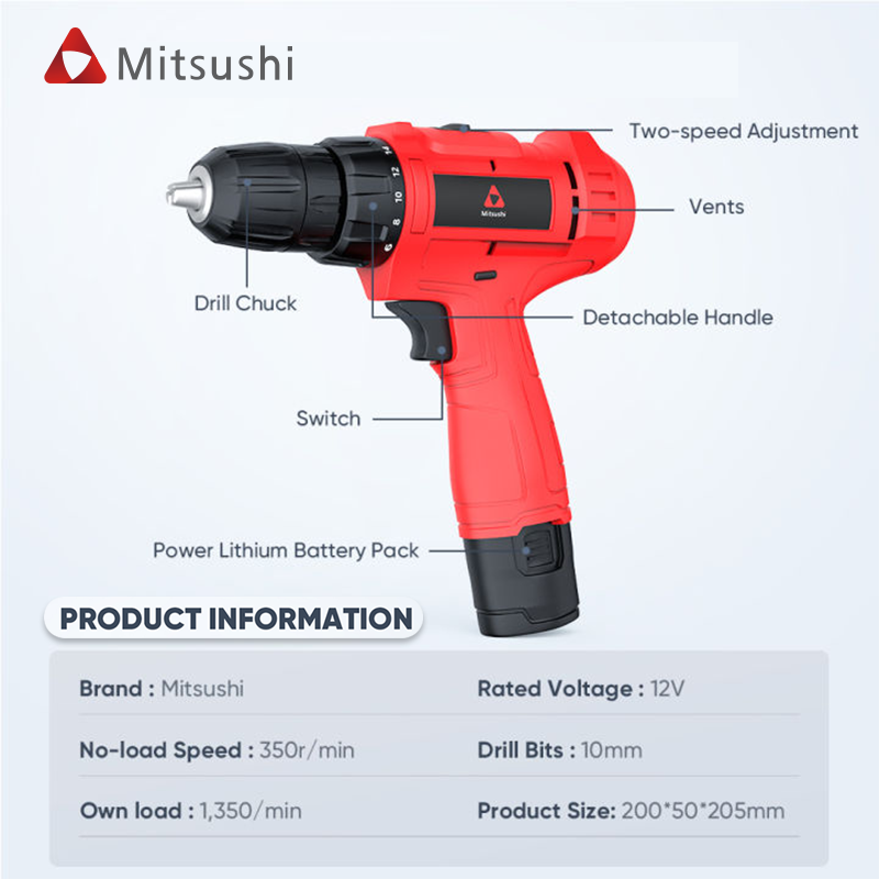 Mitsushi 1100W Speed Up The Heat Dissipation Speed Using High-Quality Aluminum Material Cordless Power Drill