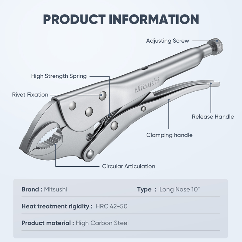 Mitsushi High-Quality Serrated Jaws 10 Inch Round Vise Grip Locking Pliers