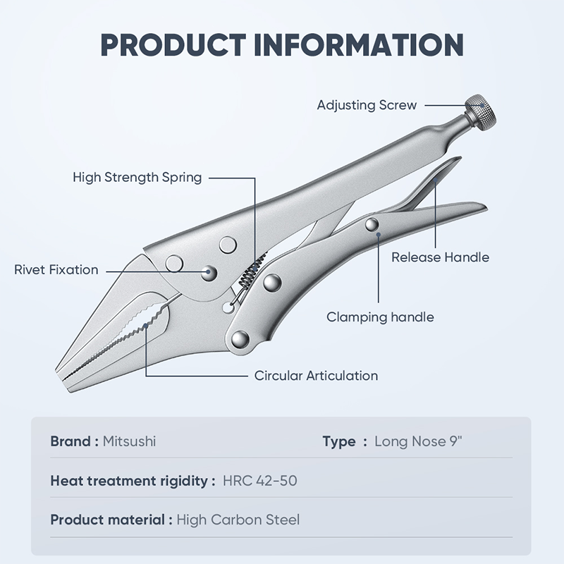 Mitsushi High-Quality Materials 9 Inch Locking Pliers (Long Mouth)