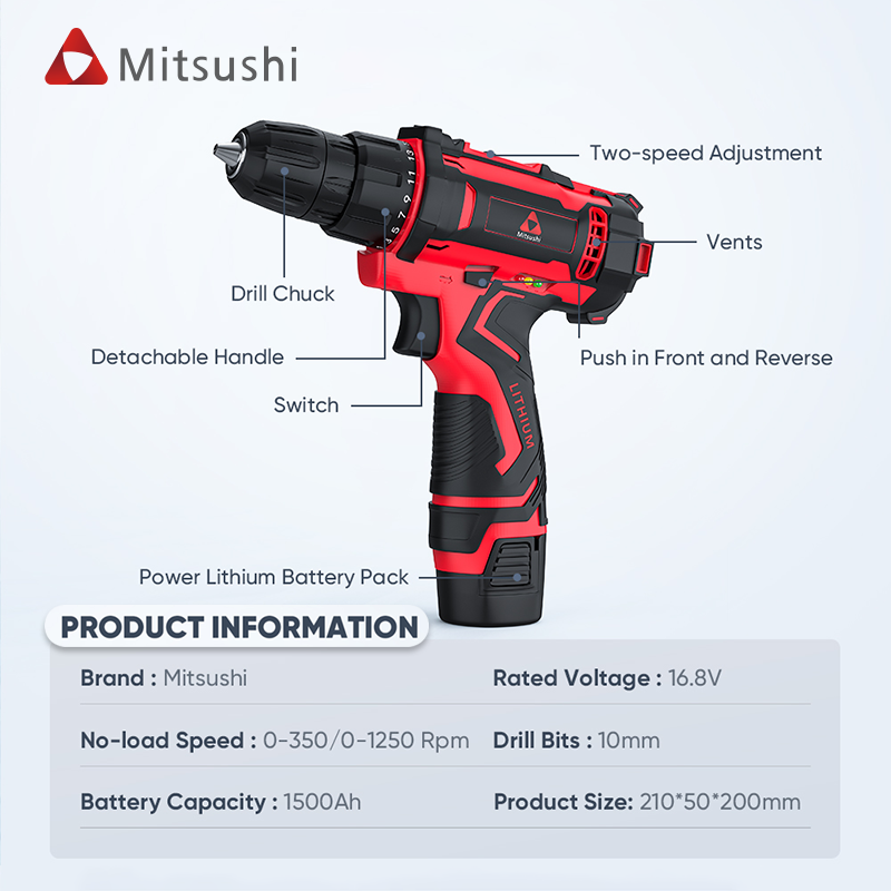 Mitsushi Decoration Use Electric Screwdriver 16V Power Drills Cordless With 24PCS Accessorie