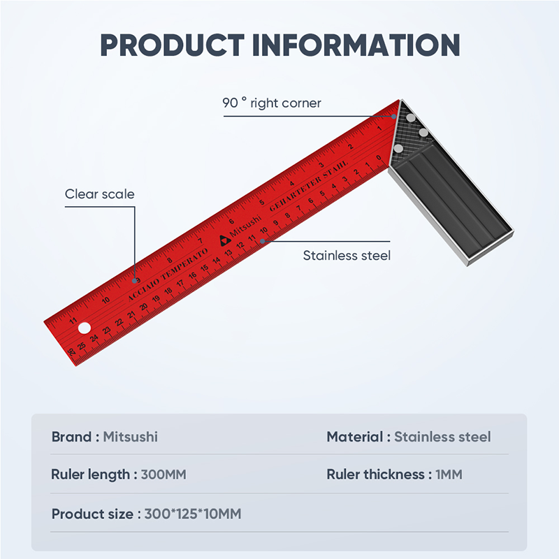 Mitsushi 30cm/12inch Carpentry Angle Tri Square Ruler